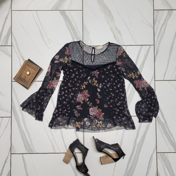 Whimsygoth blouse with Boho flared sleeves and Goregous AOP Floral design m/l - Picture 1 of 5